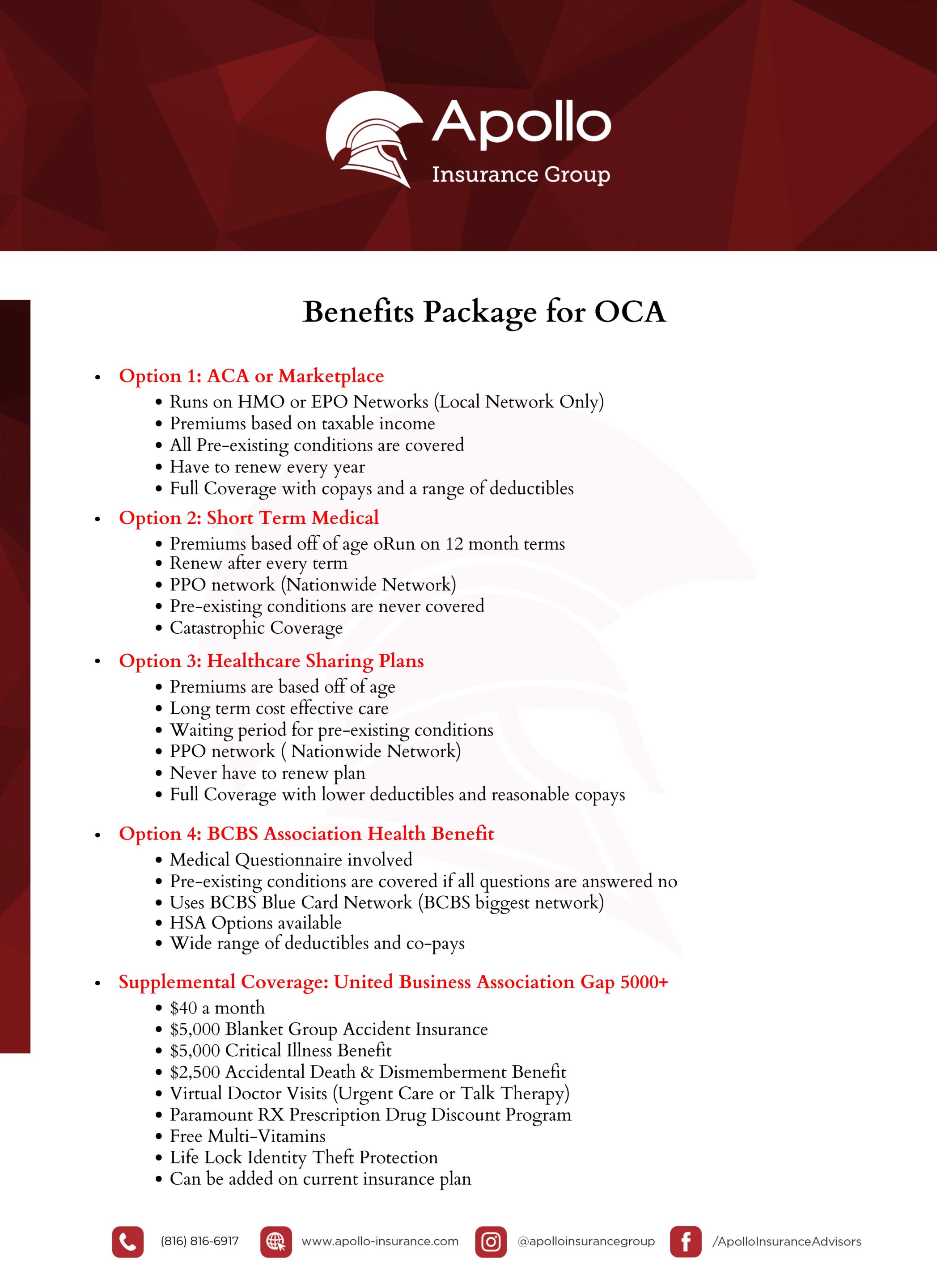 OCA Benefits Package